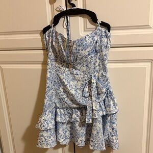 SHEIN Blue Floral Ruffle Blouse